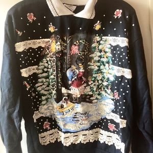 Nutcracker multicolor  vintage  Christmas bells candle snow  embroidered sweater